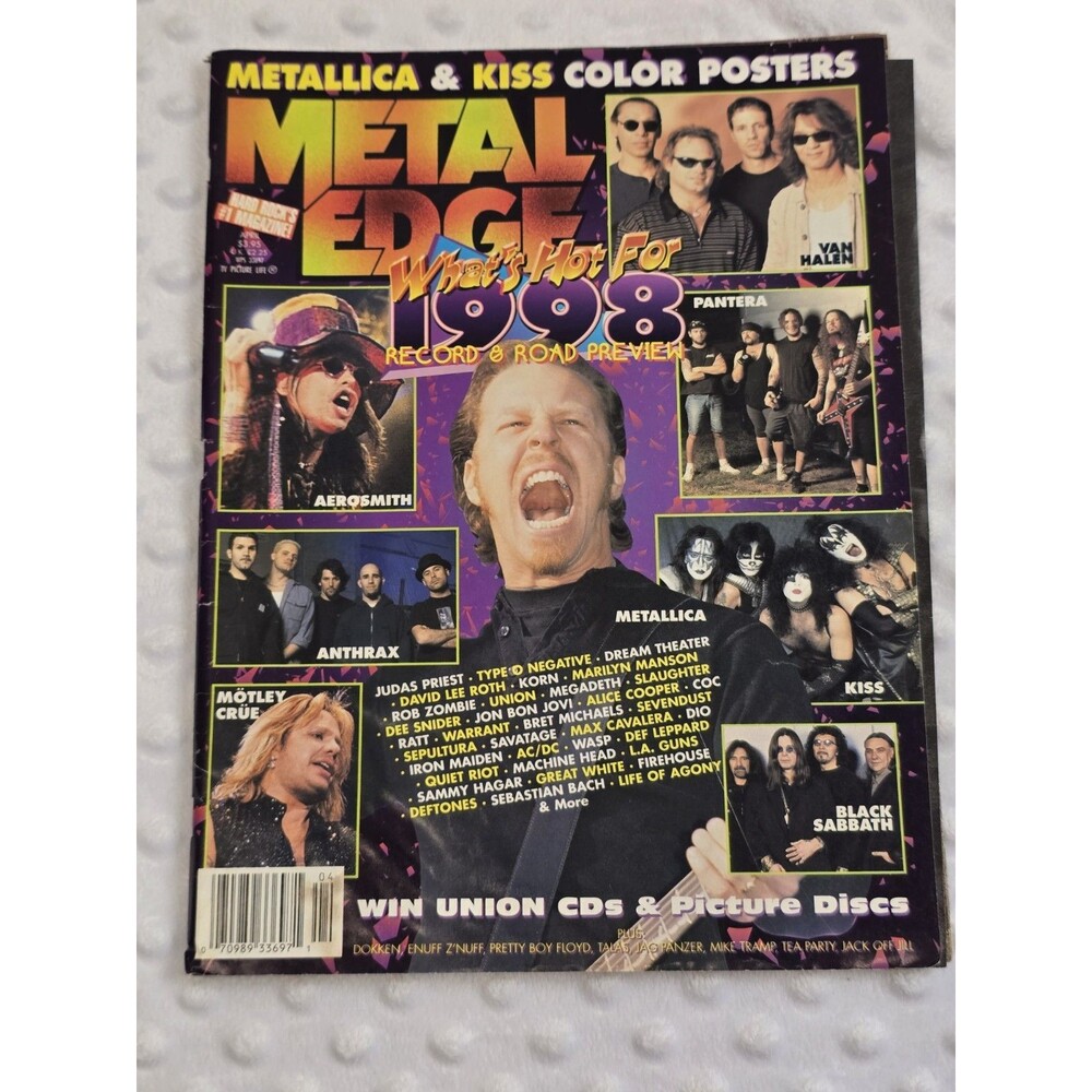 Metal Edge April 1998 Posters Metallica KISS Van Halen Pantera Ozzy Motley Crue